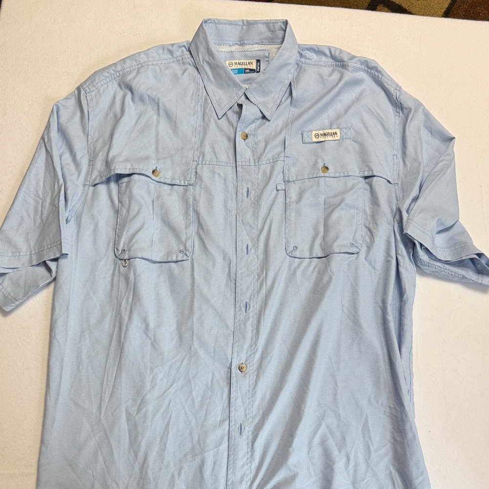 Magellan Outdoors Mag Wick Fish Gear Blue Gingham Short Sleeve Lightweight 3XL